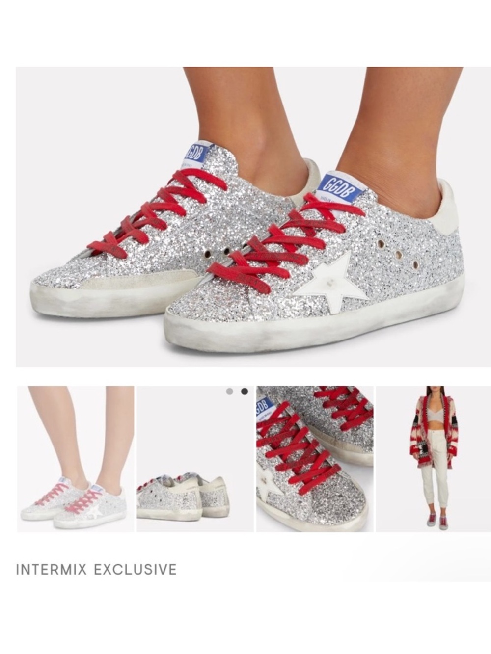 Golden Goose Silver Glitter Sneakers with Red Laces